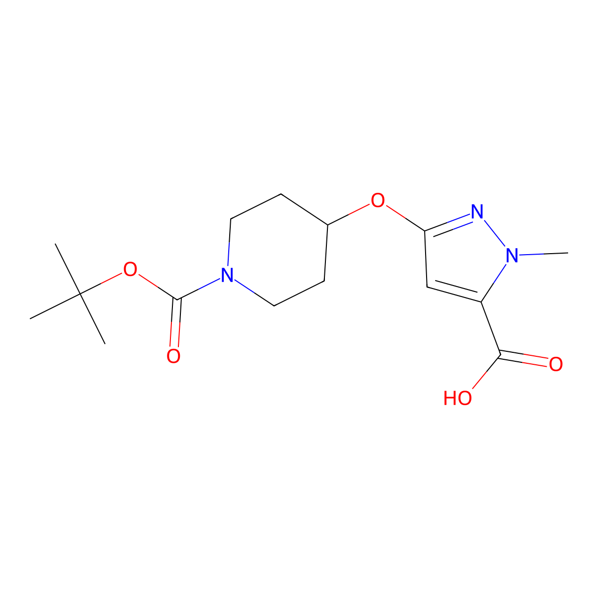 3-(1-(tert-Butoxycarbonyl)piperidin-4-yloxy)-1-methyl-1H-pyrazole-5-carboxylic acid molecular structure, CAS 1169563-43-2