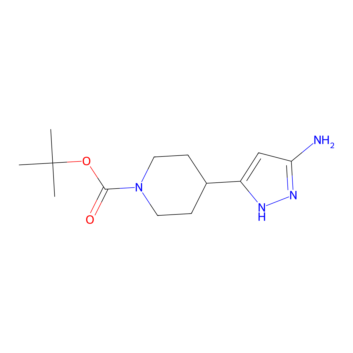 tert-butyl 4-(5-amino-1H-pyrazol-3-yl)piperidine-1-carboxylate molecular structure, CAS 1169563-99-8