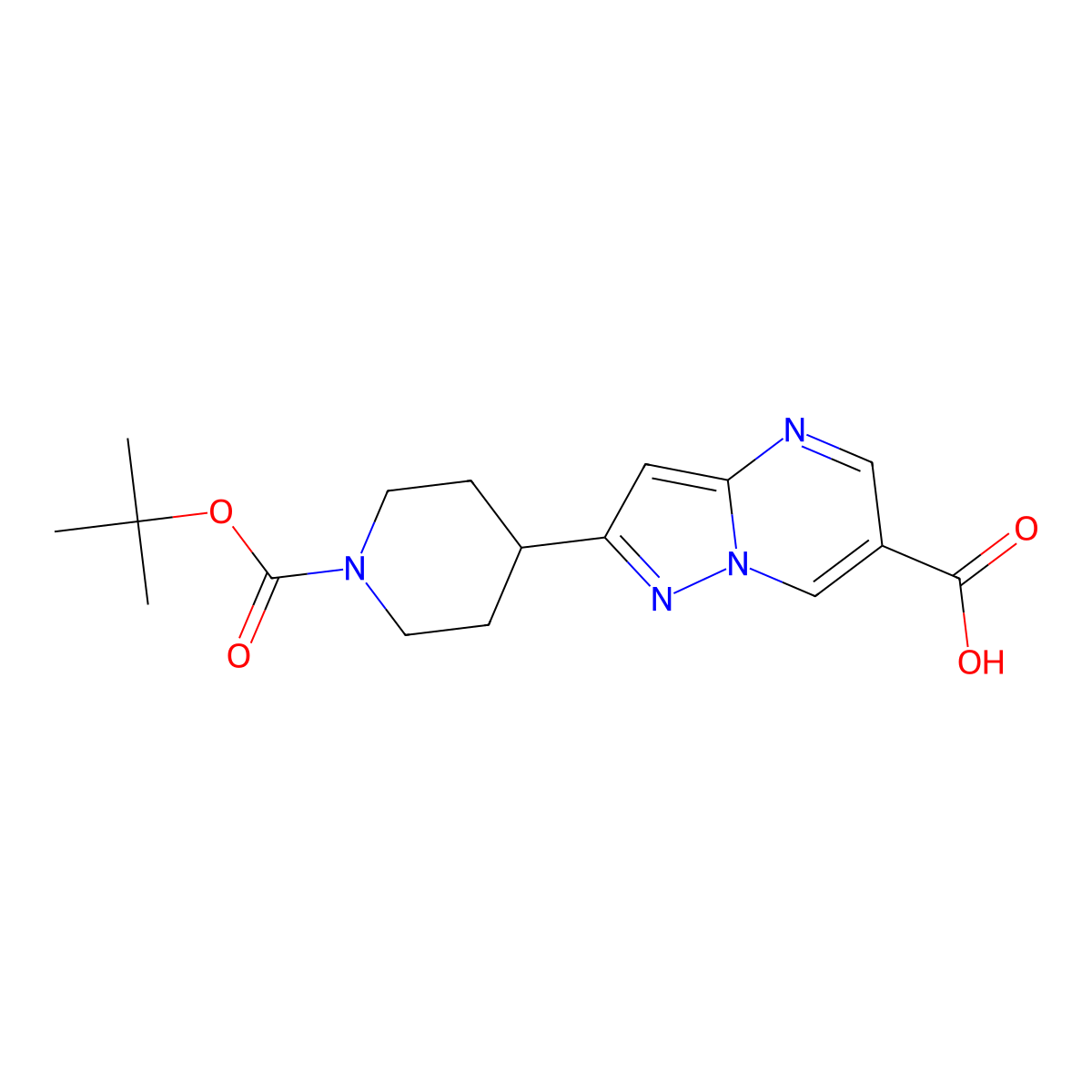 2-(1-(Tert-butoxycarbonyl)piperidin-4-yl)pyrazolo[1,5-a]pyrimidine-6-carboxylic acid molecular structure, CAS 1169564-04-8