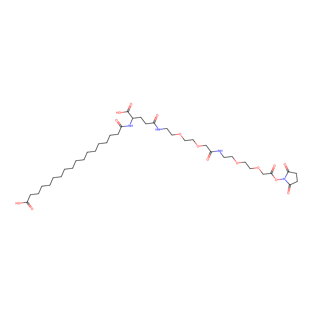 (22S)-22-carboxy-1-((2,5-dioxo-1-pyrrolidinyl)oxy)-1,10,19,24-tetraoxo-3,6,12,15-tetraoxa-9,18,23-triazahentetracontan-41-oic acid molecular structure, CAS 1169630-40-3