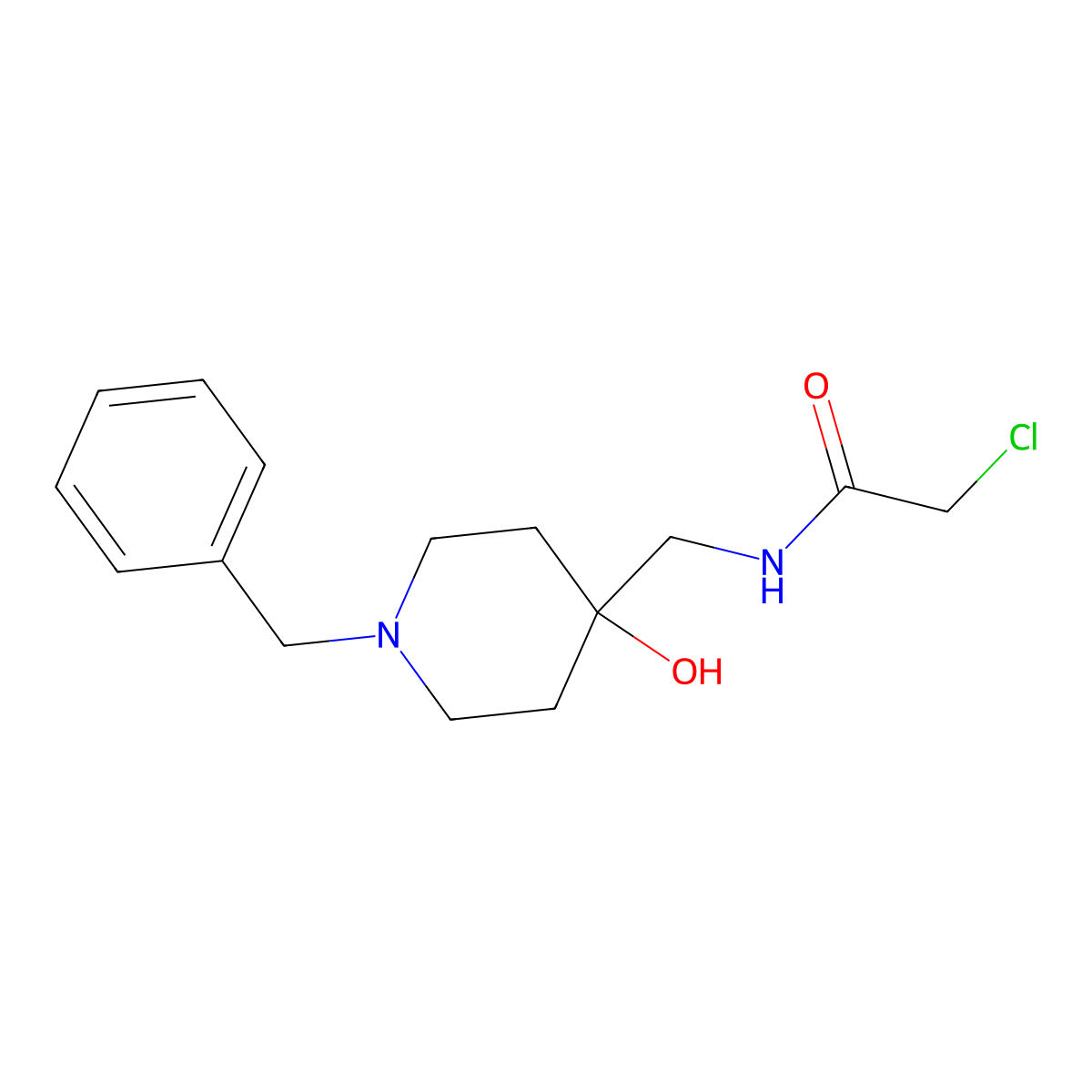 N-((1-benzyl-4-hydroxypiperidin-4-yl)methyl)-2-chloroacetamide molecular structure, CAS 1169699-63-1