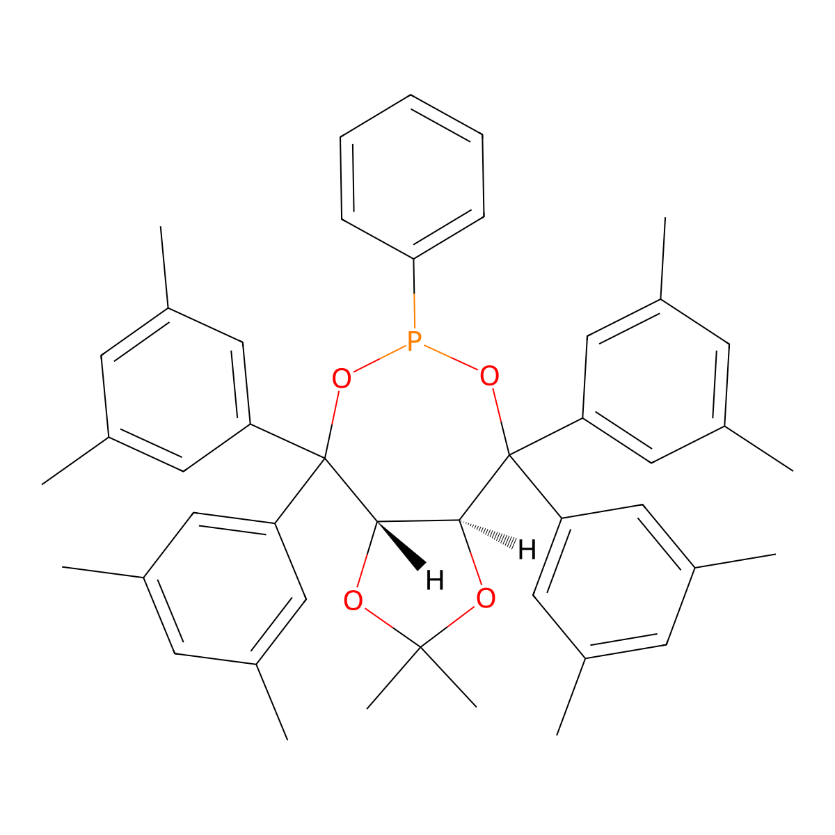 (3aS,8aS)-(+)-4,4,8,8-Tetrakis(3,5-dimethylphenyl)tetrahydro-2,2-dimethyl-6-phenyl-1,3-dioxolo[4,5-e]dioxaphosphepin molecular structure, CAS 1169835-86-2