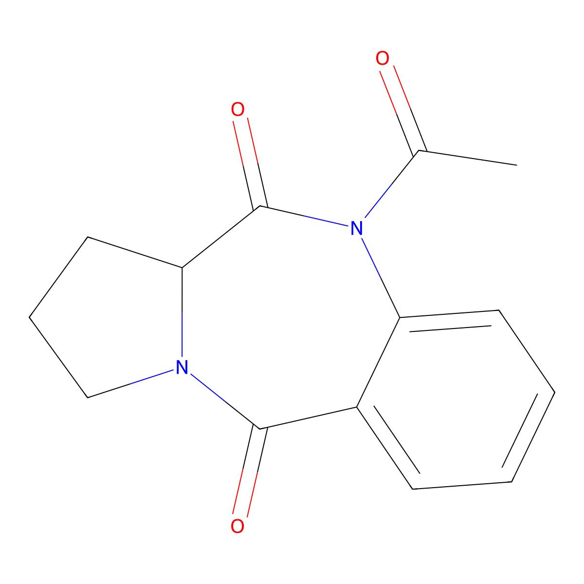 10-acetyl-2,3-dihydro-1H-pyrrolo[2,1-c][1,4]benzodiazepine-5,11(10H,11aH)-dione molecular structure, CAS 1169868-08-9
