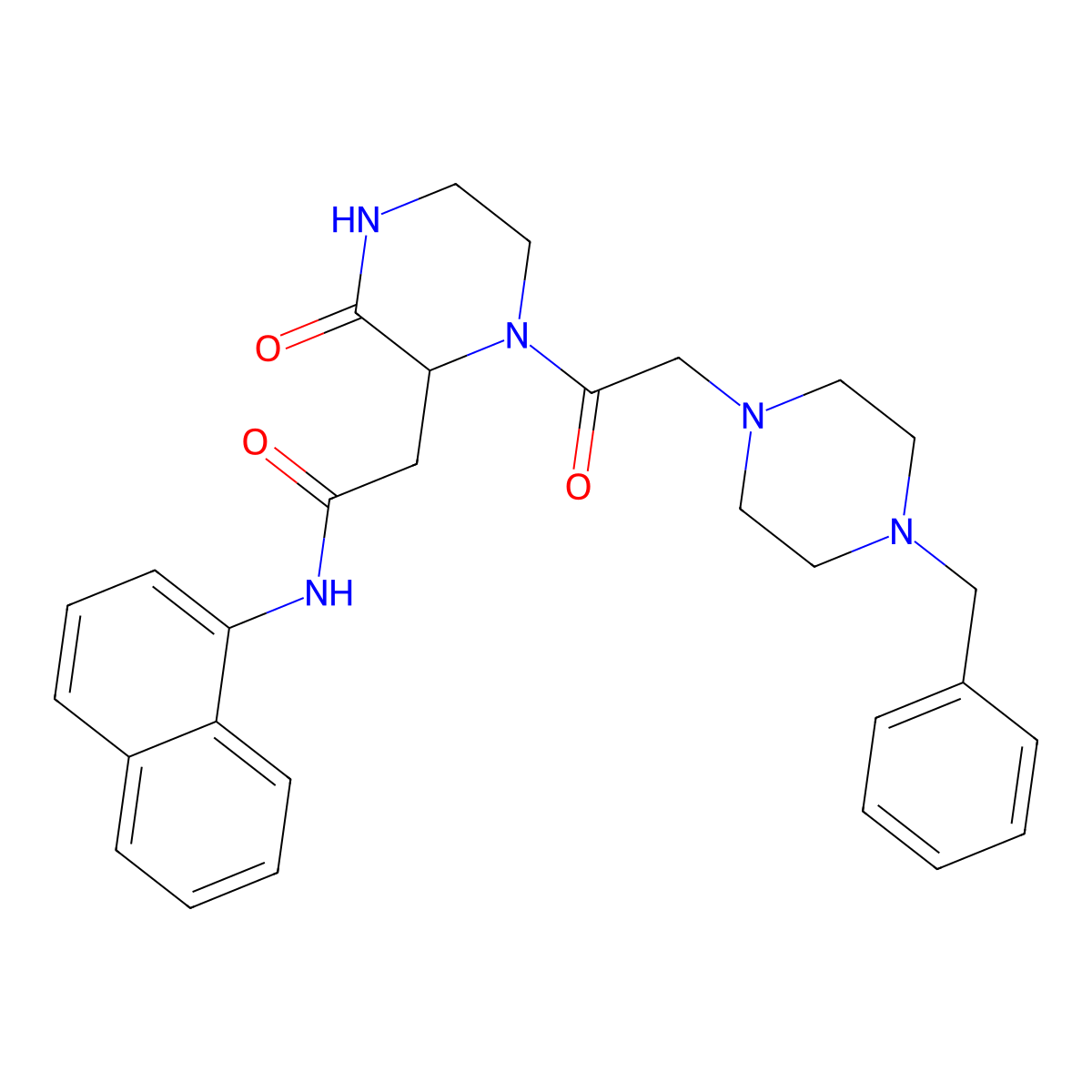 2-{1-[2-(4-benzylpiperazino)acetyl]-3-oxo-2-piperazinyl}-N-(1-naphthyl)acetamide molecular structure, CAS 1169868-95-4