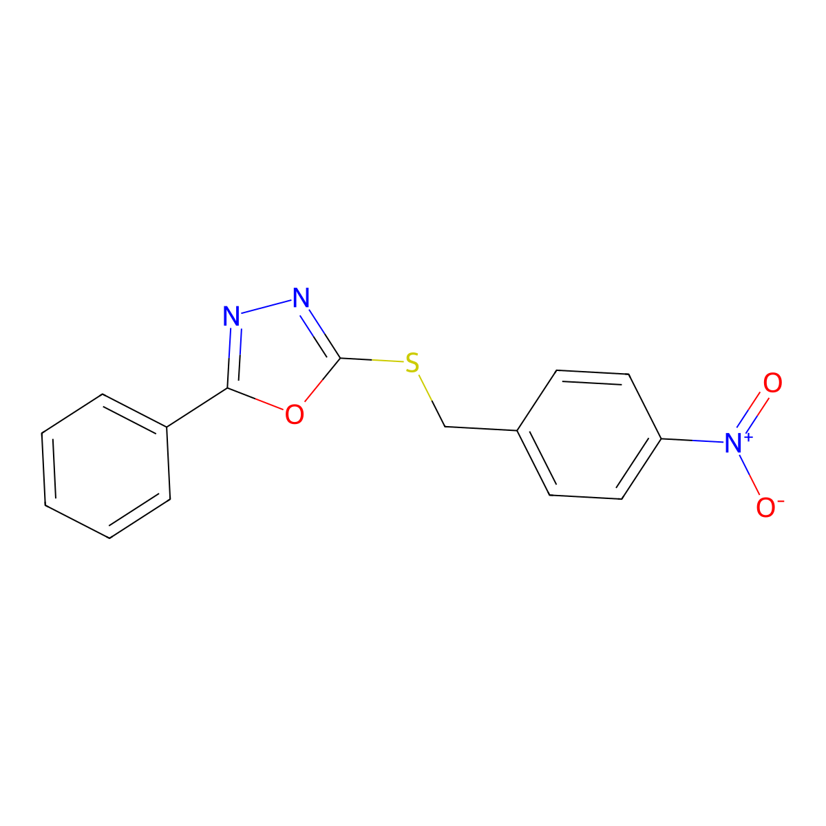2-((4-Nitrobenzyl)thio)-5-phenyl-1,3,4-oxadiazole molecular structure, CAS 116987-25-8