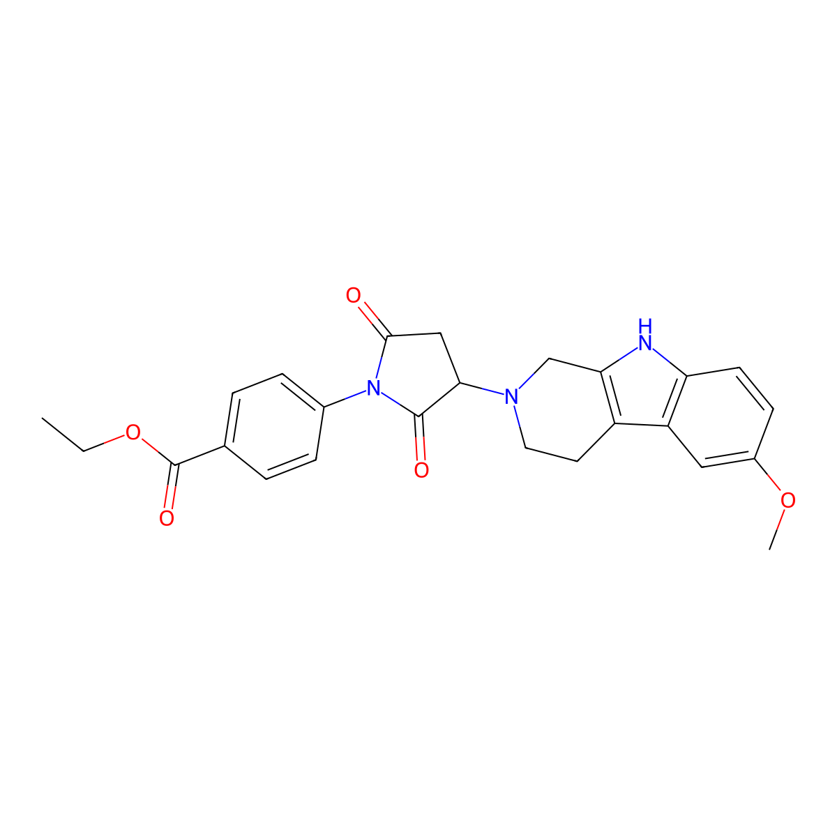ethyl 4-[3-(6-methoxy-1,3,4,9-tetrahydro-2H-beta-carbolin-2-yl)-2,5-dioxo-1-pyrrolidinyl]benzoate molecular structure, CAS 1169870-69-2