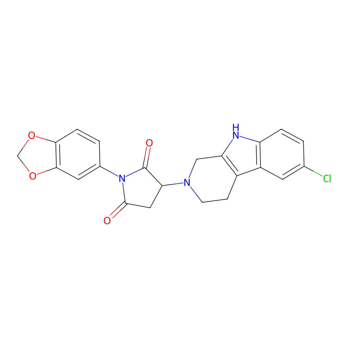 1-(1,3-benzodioxol-5-yl)-3-(6-chloro-1,3,4,9-tetrahydro-2H-beta-carbolin-2-yl)pyrrolidine-2,5-dione molecular structure, CAS 1169870-76-1