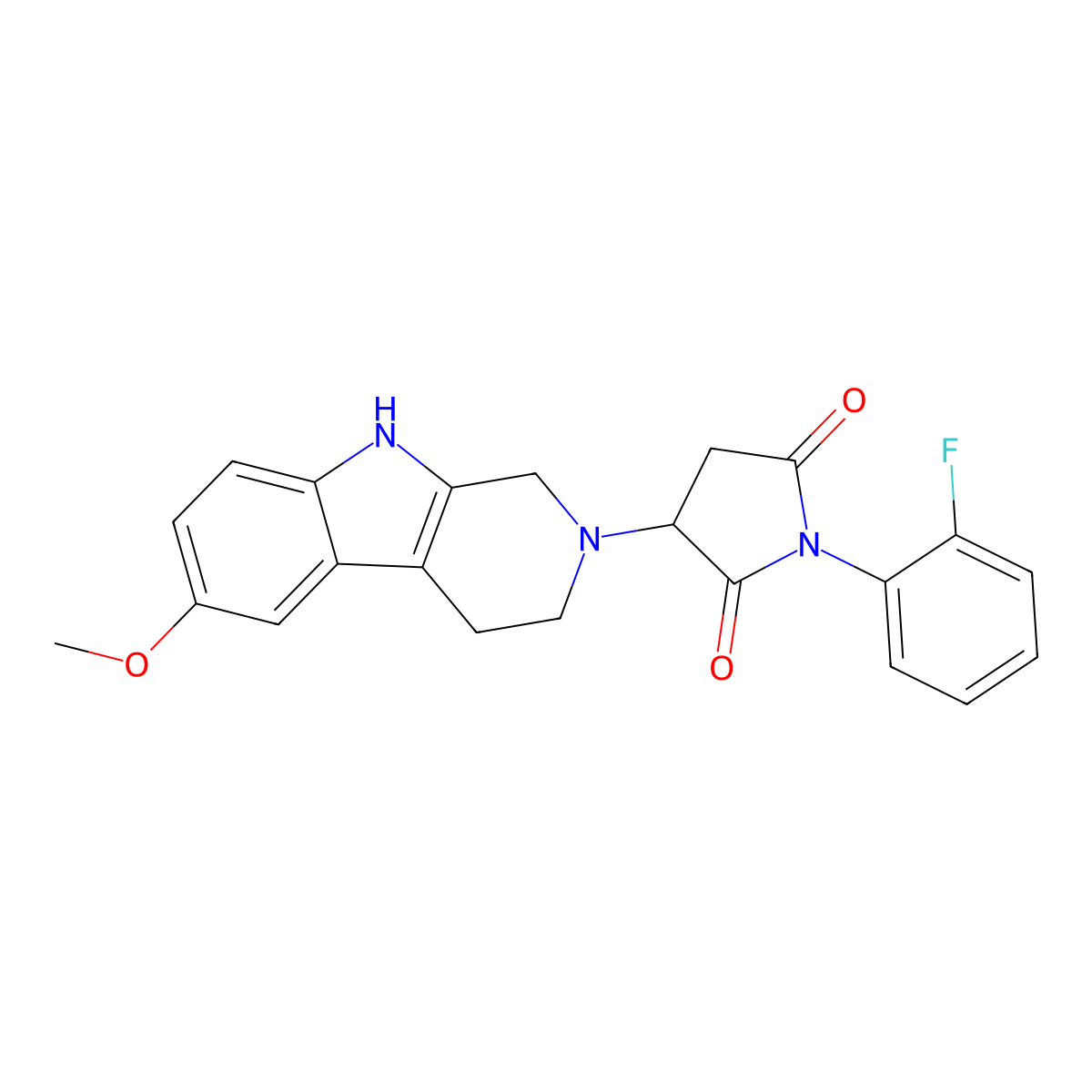 1-(2-fluorophenyl)-3-(6-methoxy-1,3,4,9-tetrahydro-2H-beta-carbolin-2-yl)pyrrolidine-2,5-dione molecular structure, CAS 1169874-00-3