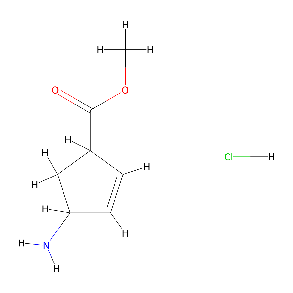 Methyl 4-aminocyclopent-2-ene-1-carboxylate hydrochloride molecular structure, CAS 1169936-02-0