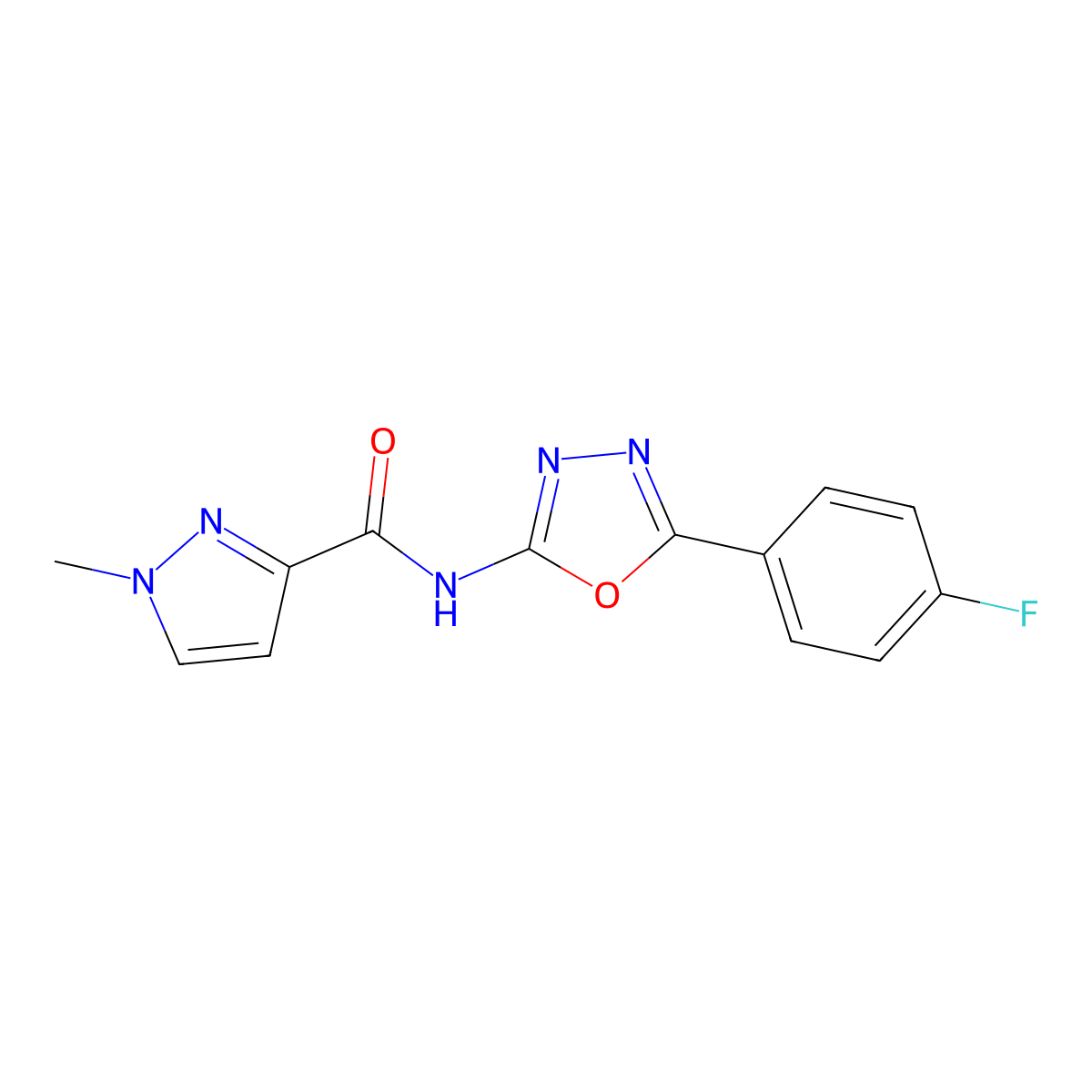 N-[5-(4-fluorophenyl)-1,3,4-oxadiazol-2-yl]-1-methyl-1H-pyrazole-3-carboxamide molecular structure, CAS 1169950-10-0