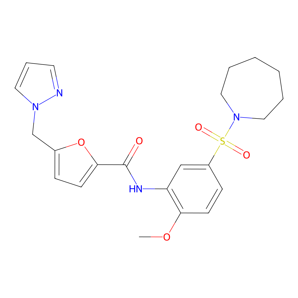 N-[5-(Azepane-1-sulfonyl)-2-methoxyphenyl]-5-(1H-pyrazol-1-ylmethyl)furan-2-carboxamide molecular structure, CAS 1169951-41-0