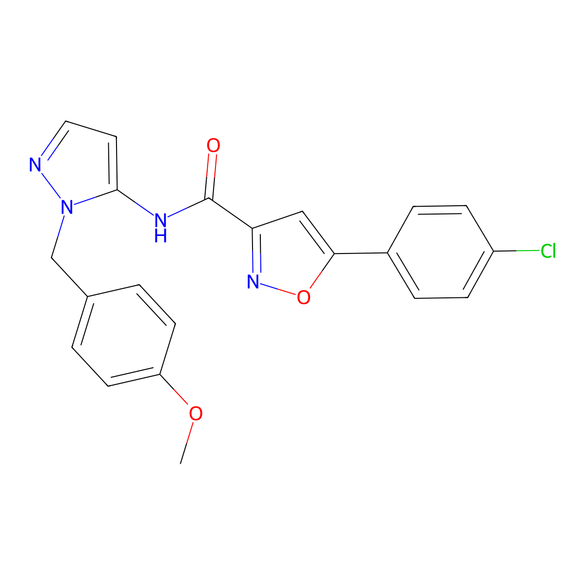 5-(4-chlorophenyl)-N-[1-(4-methoxybenzyl)-1H-pyrazol-5-yl]-1,2-oxazole-3-carboxamide molecular structure, CAS 1169953-50-7