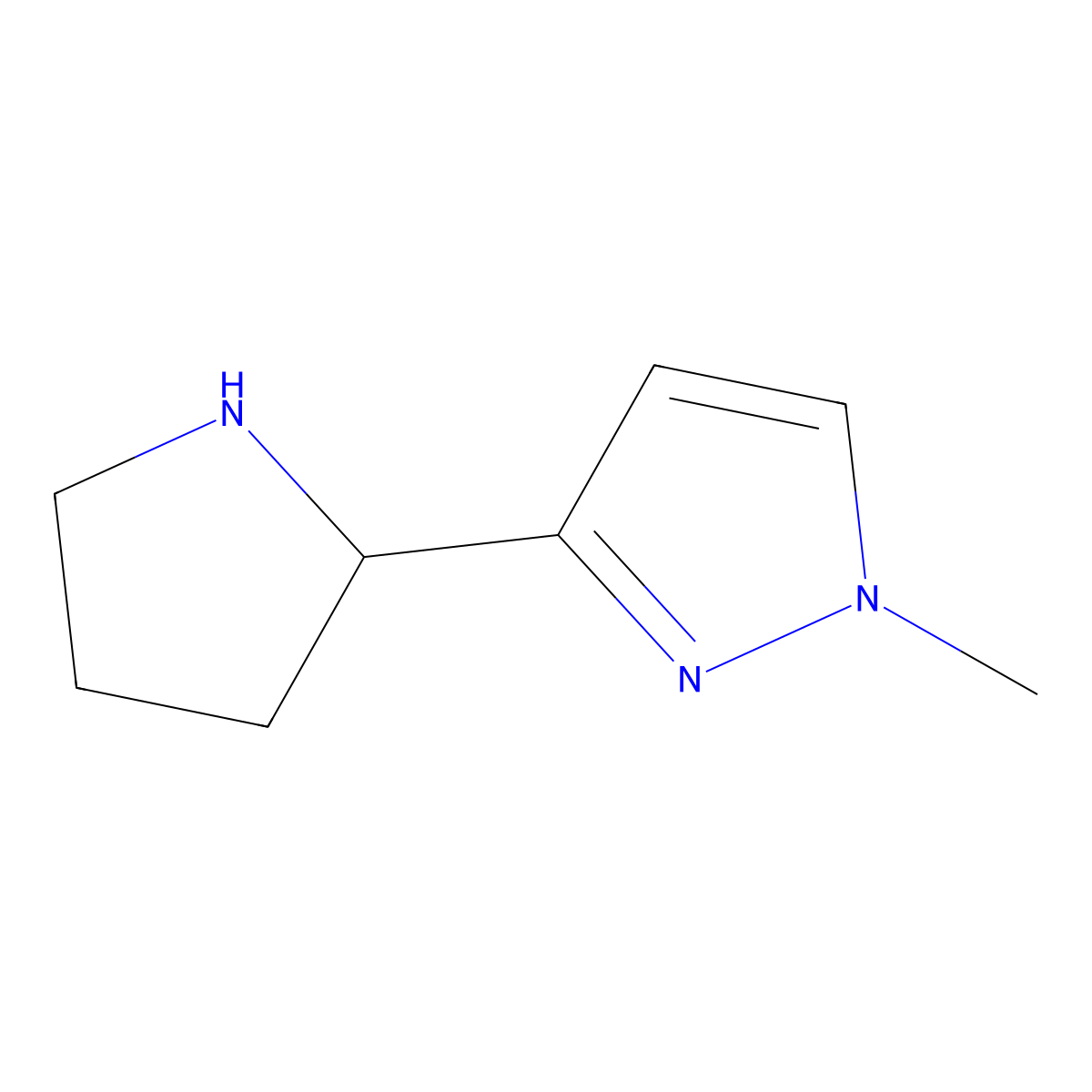 1-methyl-3-(pyrrolidin-2-yl)-1H-pyrazole molecular structure, CAS 1169954-20-4