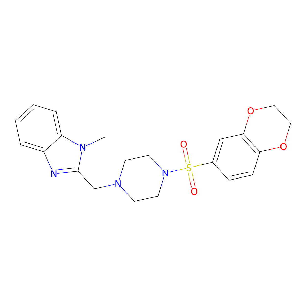 2-((4-((2,3-dihydrobenzo[b][1,4]dioxin-6-yl)sulfonyl)piperazin-1-yl)methyl)-1-methyl-1H-benzo[d]imidazole molecular structure, CAS 1169954-33-9