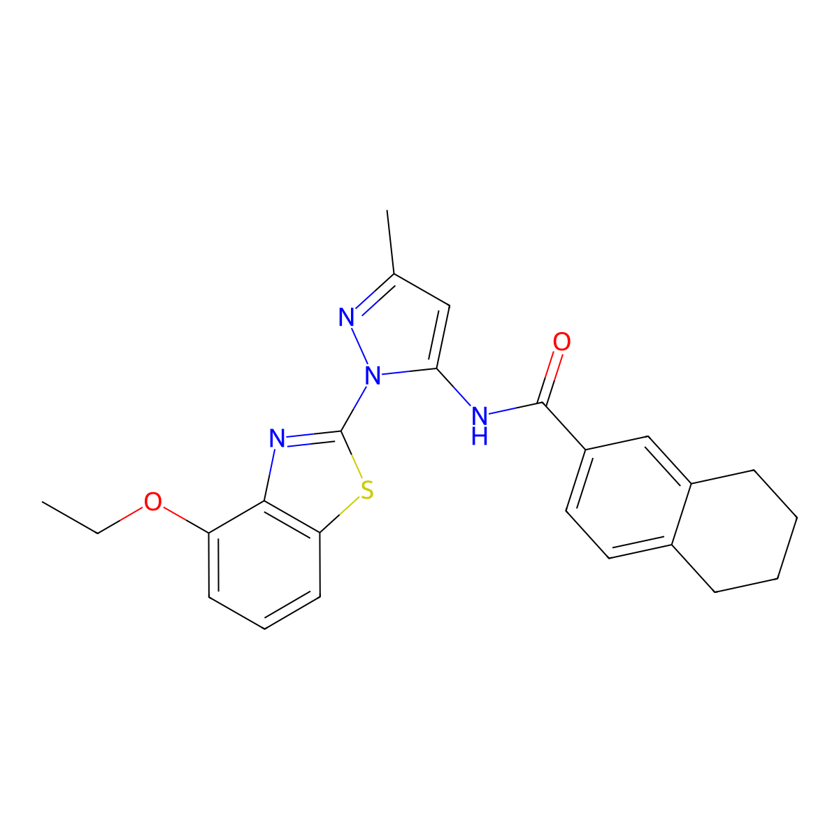 N-(1-(4-ethoxybenzo[d]thiazol-2-yl)-3-methyl-1H-pyrazol-5-yl)-5,6,7,8-tetrahydronaphthalene-2-carboxamide molecular structure, CAS 1169955-31-0
