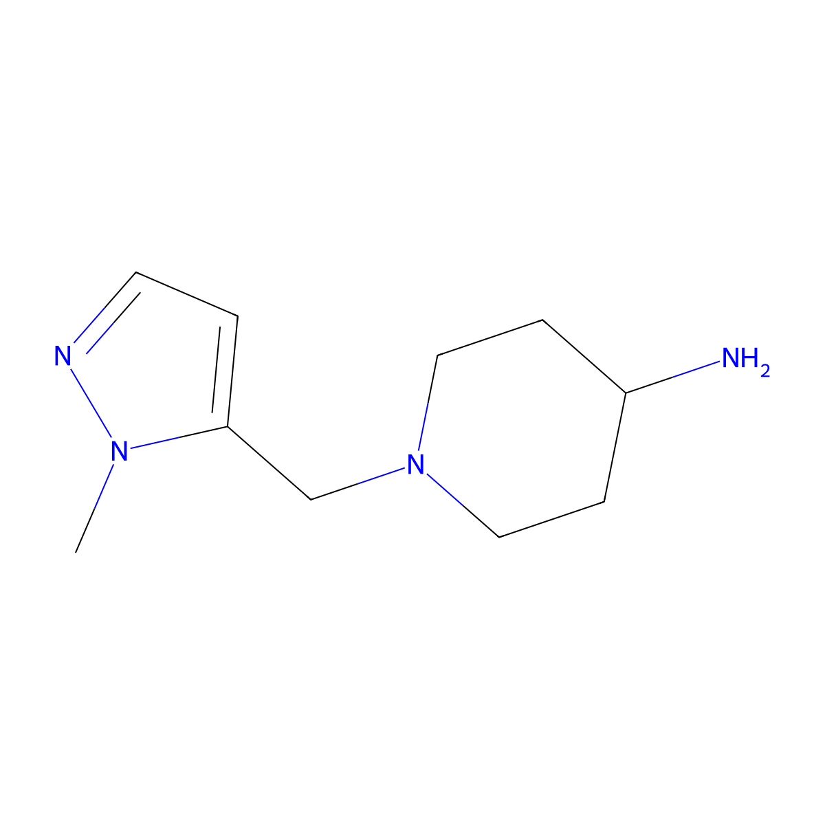 1-[(1-methyl-1H-pyrazol-5-yl)methyl]piperidin-4-amine molecular structure, CAS 1169955-48-9
