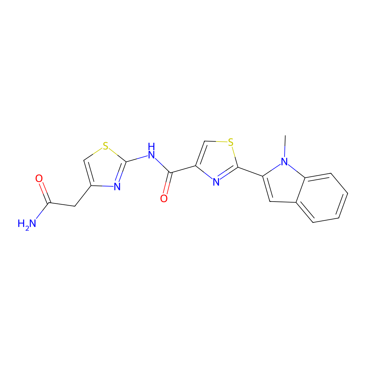 N-(4-(2-amino-2-oxoethyl)thiazol-2-yl)-2-(1-methyl-1H-indol-2-yl)thiazole-4-carboxamide molecular structure, CAS 1169955-74-1