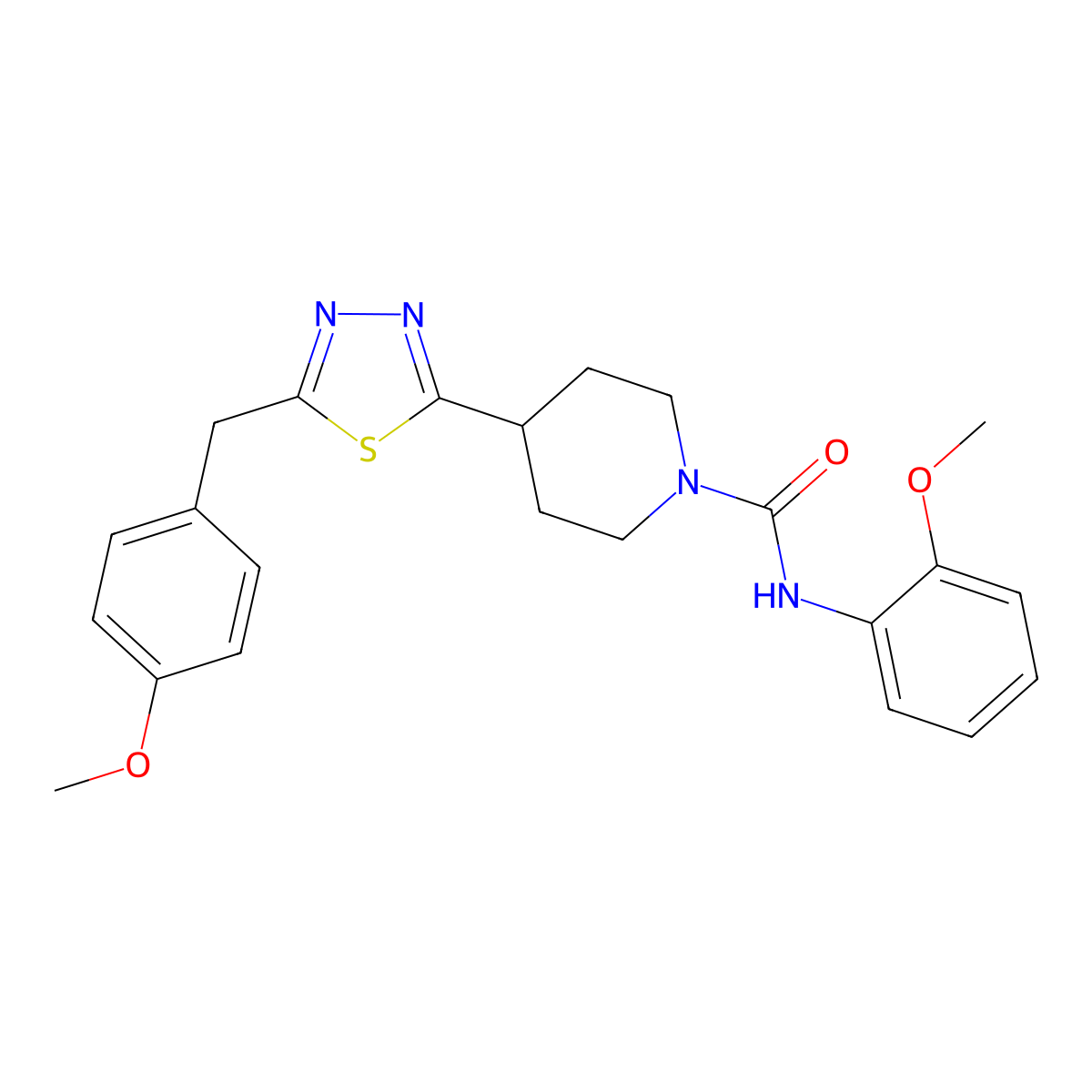 4-(5-(4-methoxybenzyl)-1,3,4-thiadiazol-2-yl)-N-(2-methoxyphenyl)piperidine-1-carboxamide molecular structure, CAS 1169956-31-3