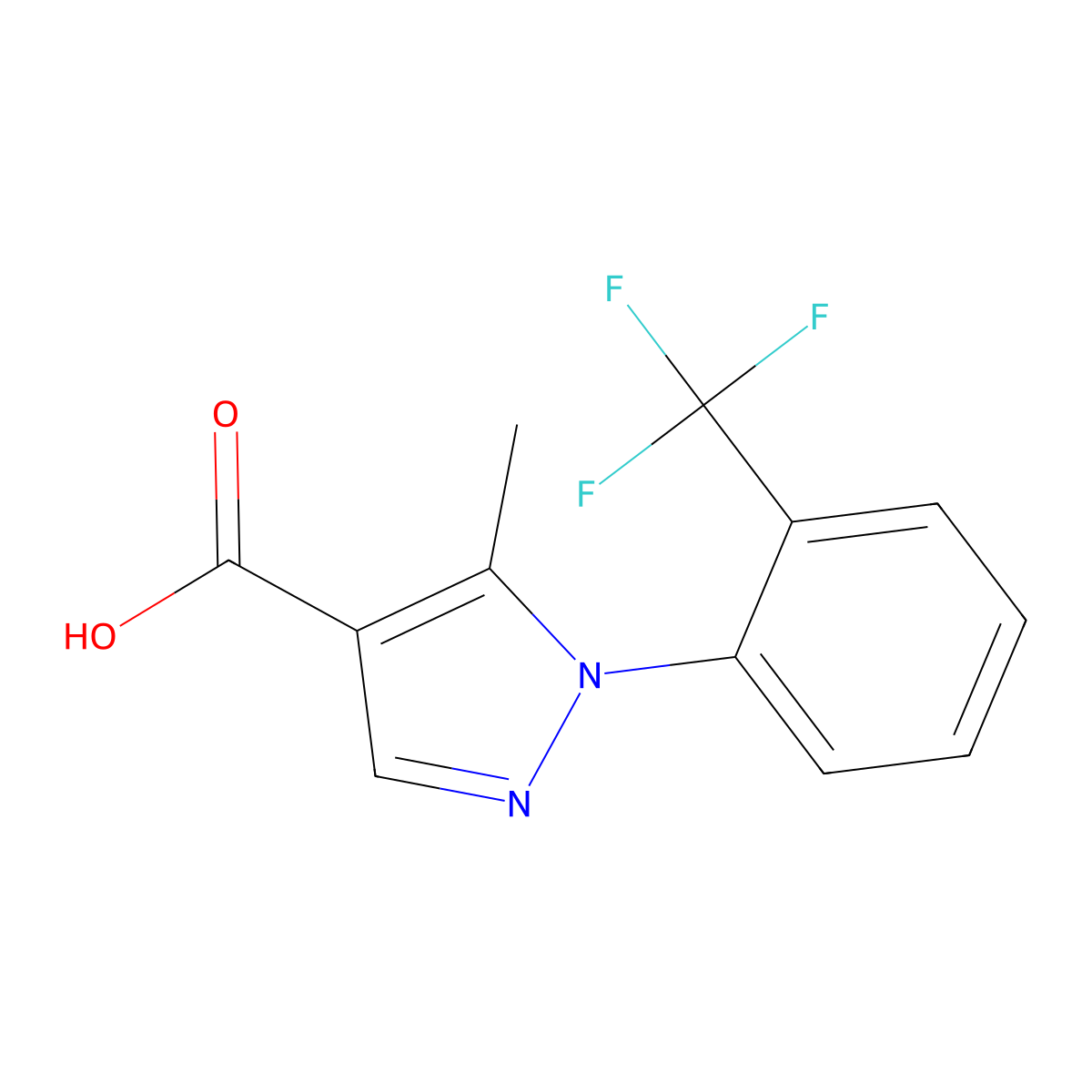 5-methyl-1-[2-(trifluoromethyl)phenyl]-1H-pyrazole-4-carboxylic acid molecular structure, CAS 1169957-94-1
