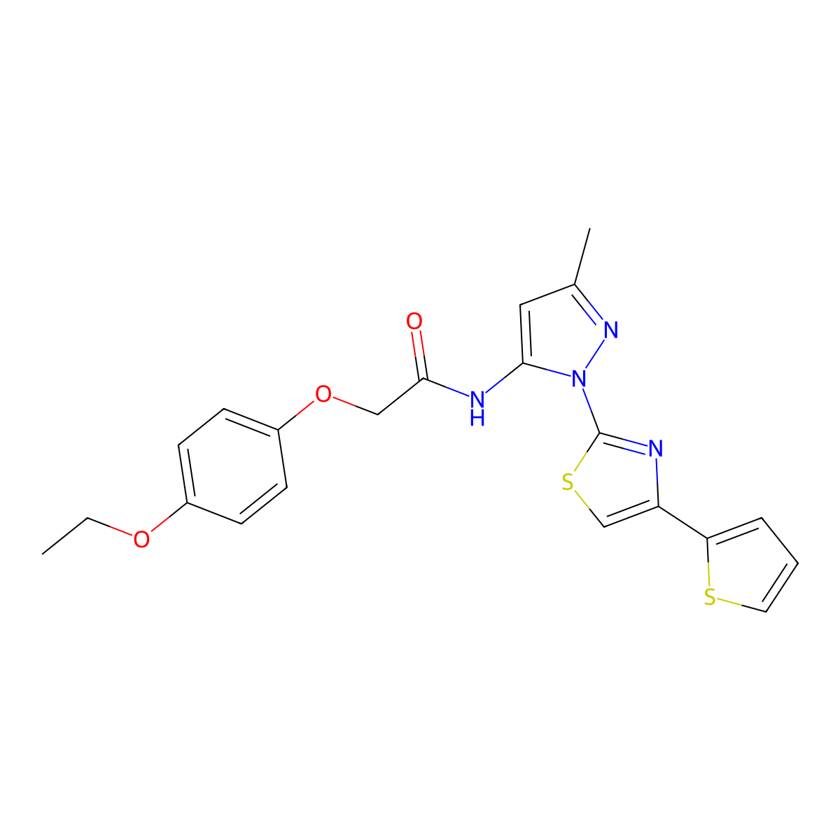 2-(4-ethoxyphenoxy)-N-(3-methyl-1-(4-(thiophen-2-yl)thiazol-2-yl)-1H-pyrazol-5-yl)acetamide molecular structure, CAS 1169958-70-6