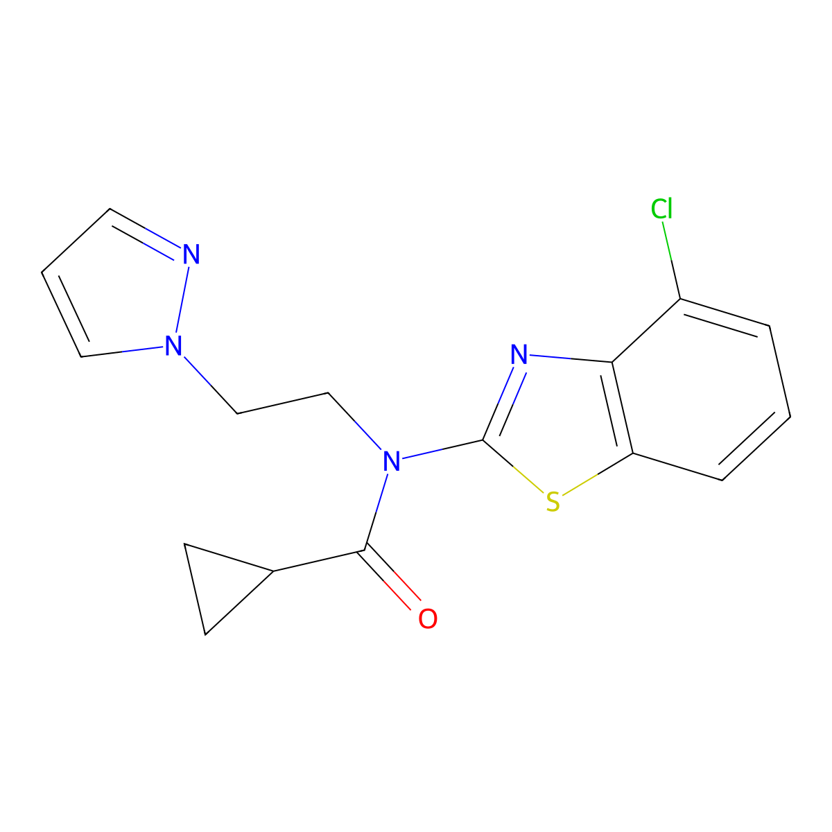 N-(4-chloro-1,3-benzothiazol-2-yl)-N-[2-(1H-pyrazol-1-yl)ethyl]cyclopropanecarboxamide molecular structure, CAS 1169961-53-8