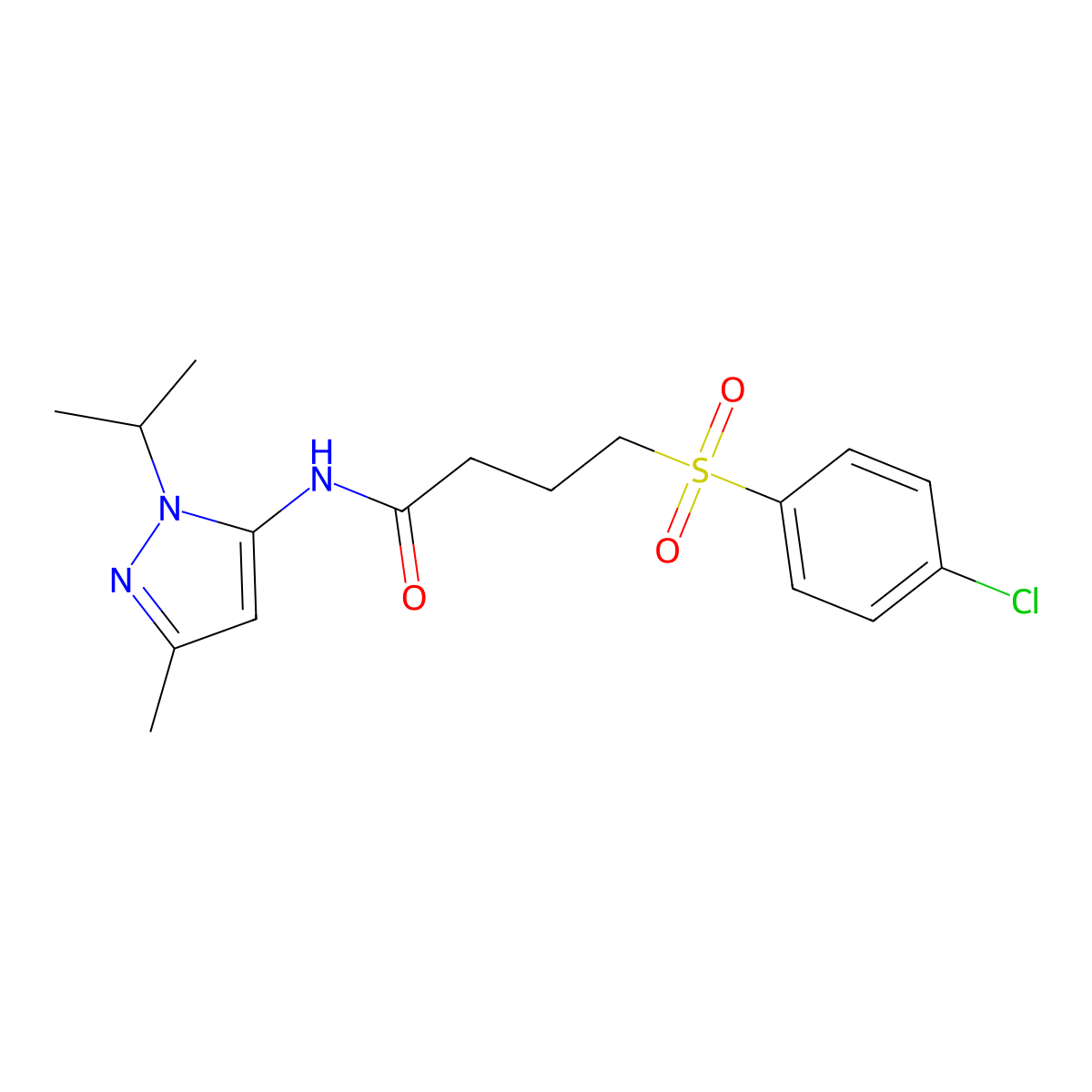 4-((4-chlorophenyl)sulfonyl)-N-(1-isopropyl-3-methyl-1H-pyrazol-5-yl)butanamide molecular structure, CAS 1169962-05-3