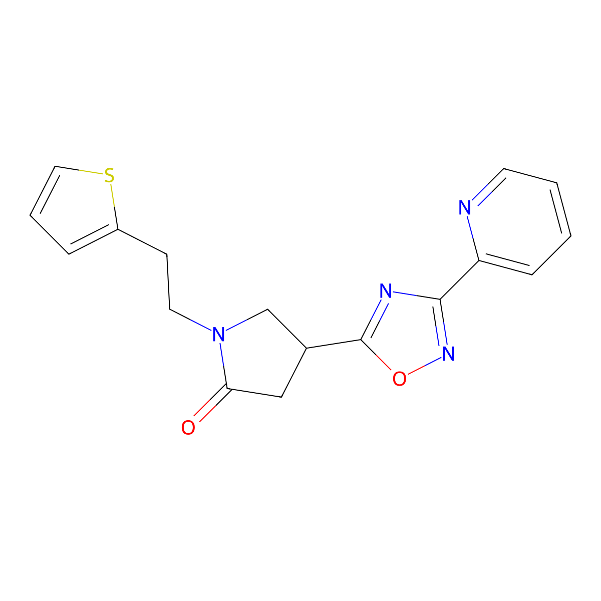 4-(3-(Pyridin-2-yl)-1,2,4-oxadiazol-5-yl)-1-(2-(thiophen-2-yl)ethyl)pyrrolidin-2-one molecular structure, CAS 1169962-13-3