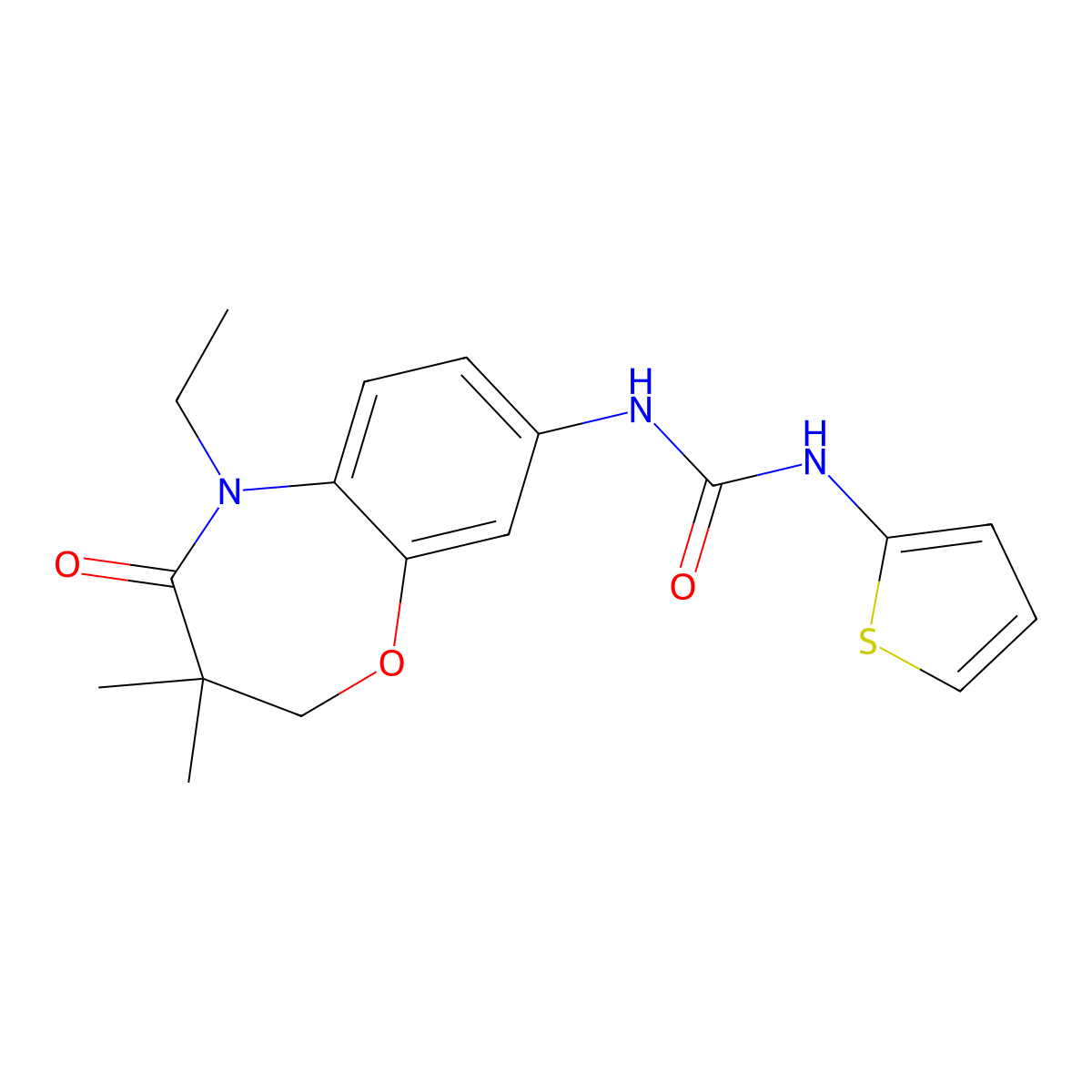 1-(5-Ethyl-3,3-dimethyl-4-oxo-2,3,4,5-tetrahydrobenzo[b][1,4]oxazepin-8-yl)-3-(thiophen-2-yl)urea molecular structure, CAS 1169963-49-8
