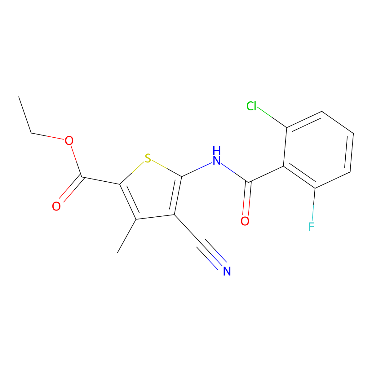 Ethyl 5-(2-chloro-6-fluorobenzamido)-4-cyano-3-methylthiophene-2-carboxylate molecular structure, CAS 1169965-22-3