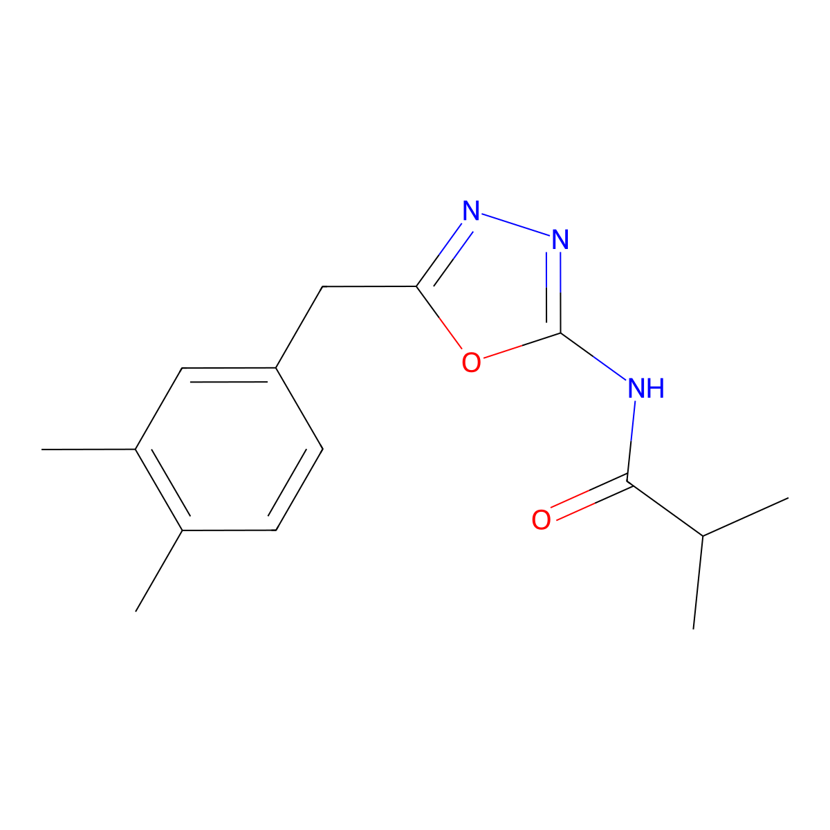 N-(5-(3,4-dimethylbenzyl)-1,3,4-oxadiazol-2-yl)isobutyramide molecular structure, CAS 1169966-84-0