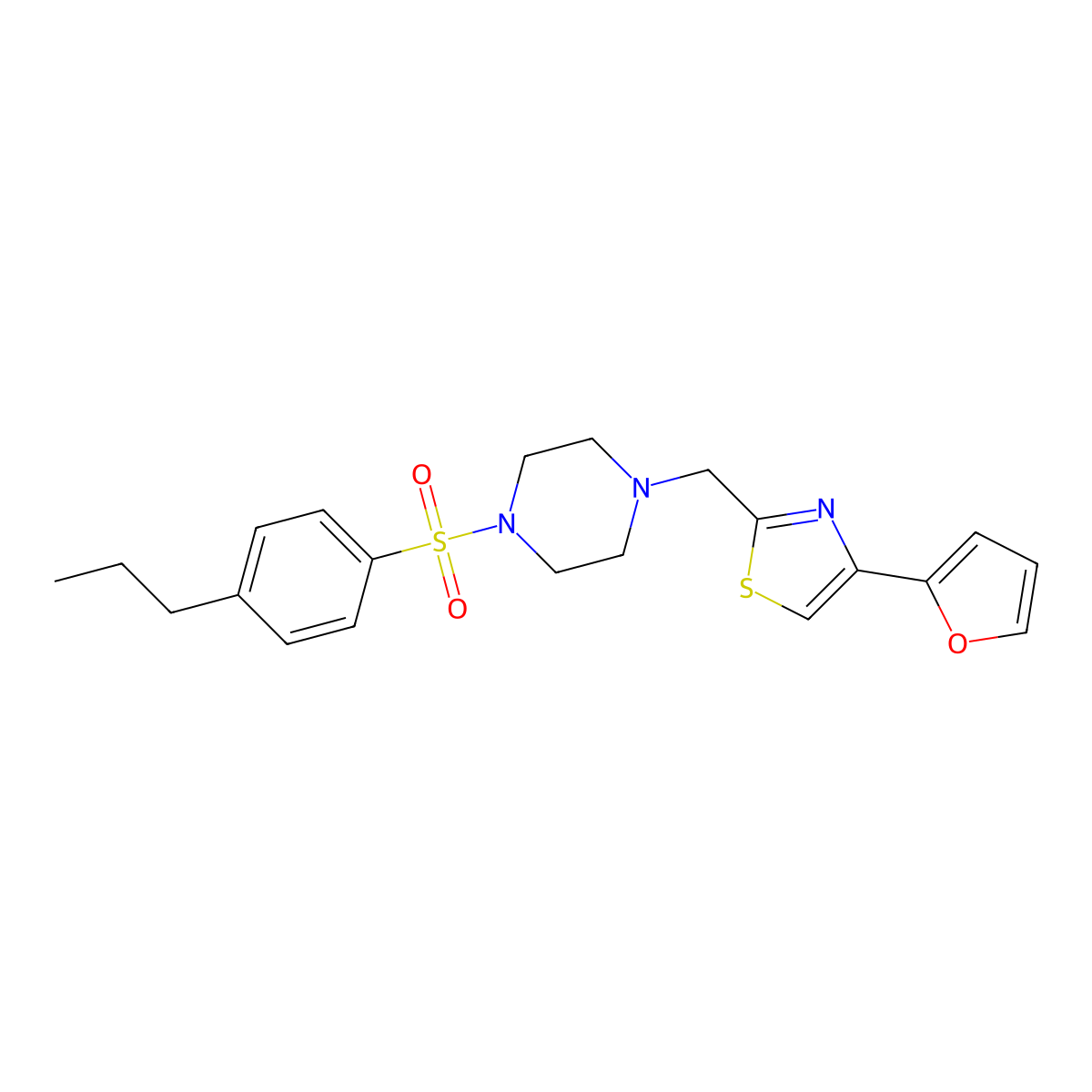 4-(Furan-2-yl)-2-((4-((4-propylphenyl)sulfonyl)piperazin-1-yl)methyl)thiazole molecular structure, CAS 1169967-26-3