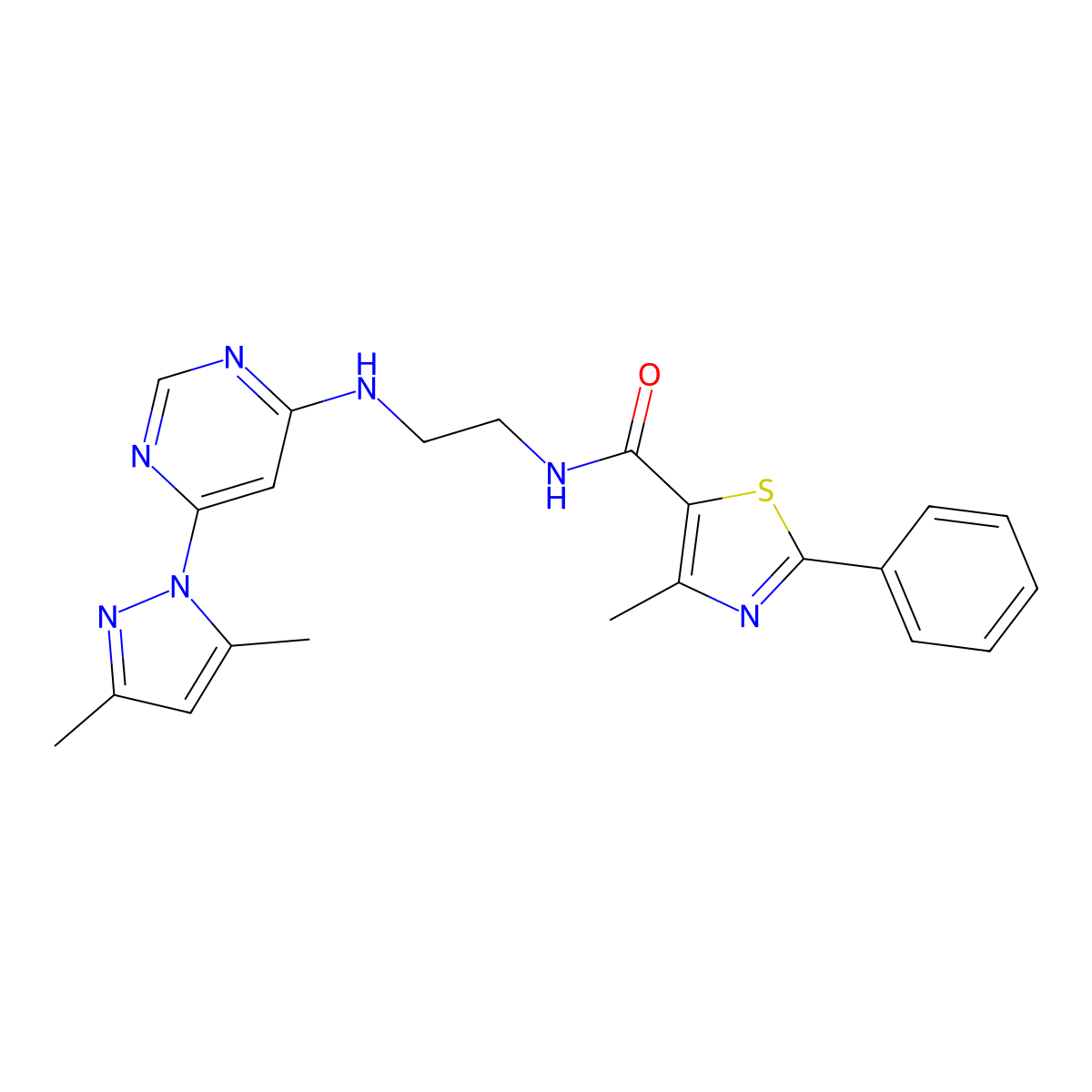 N-(2-((6-(3,5-dimethyl-1H-pyrazol-1-yl)pyrimidin-4-yl)amino)ethyl)-4-methyl-2-phenylthiazole-5-carboxamide molecular structure, CAS 1169968-54-0