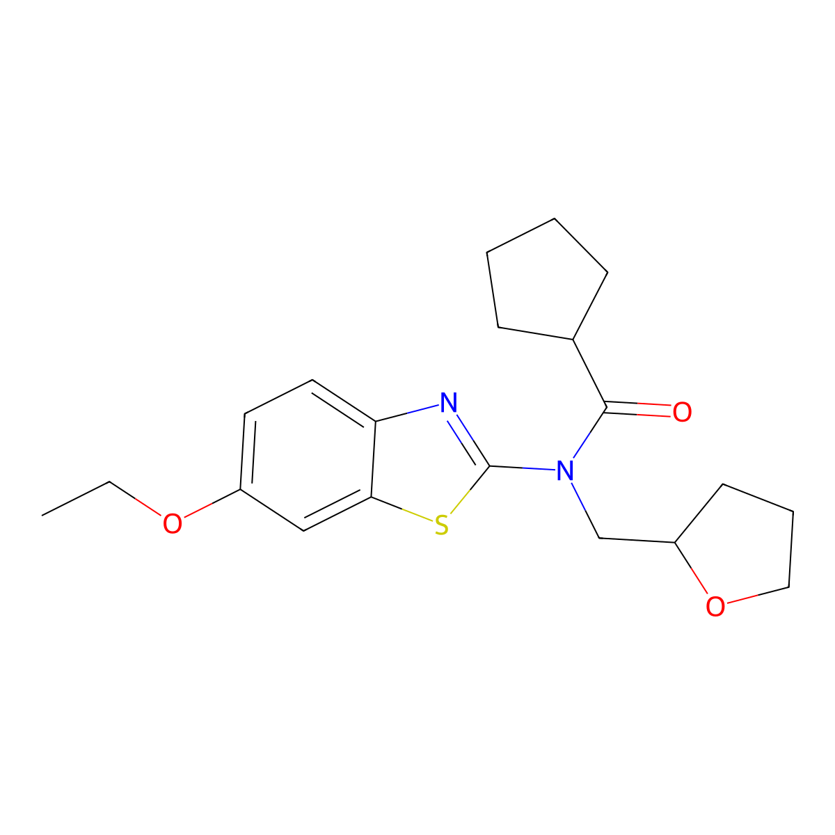 N-(6-ethoxybenzo[d]thiazol-2-yl)-N-((tetrahydrofuran-2-yl)methyl)cyclopentanecarboxamide molecular structure, CAS 1169969-15-6
