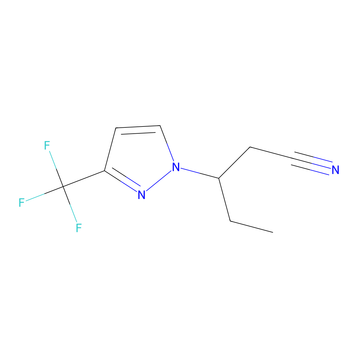 3-(3-(Trifluoromethyl)-1H-pyrazol-1-yl)pentanenitrile molecular structure, CAS 1169970-91-5