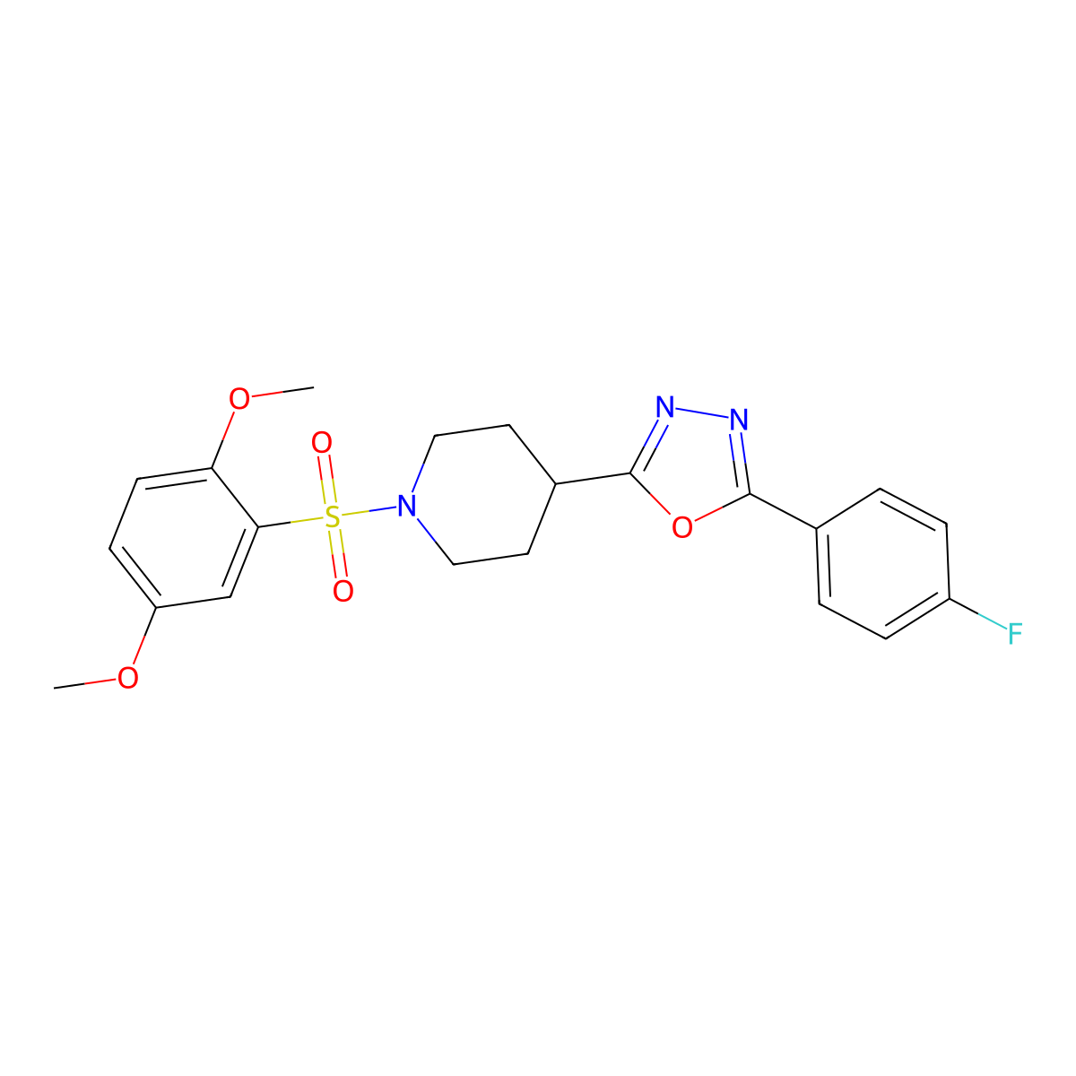 2-(1-((2,5-Dimethoxyphenyl)sulfonyl)piperidin-4-yl)-5-(4-fluorophenyl)-1,3,4-oxadiazole molecular structure, CAS 1169973-93-6