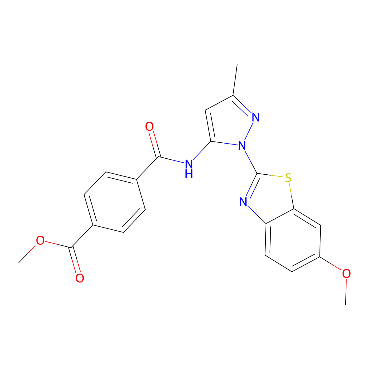 methyl 4-{[1-(6-methoxy-1,3-benzothiazol-2-yl)-3-methyl-1H-pyrazol-5-yl]carbamoyl}benzoate molecular structure, CAS 1169974-64-4
