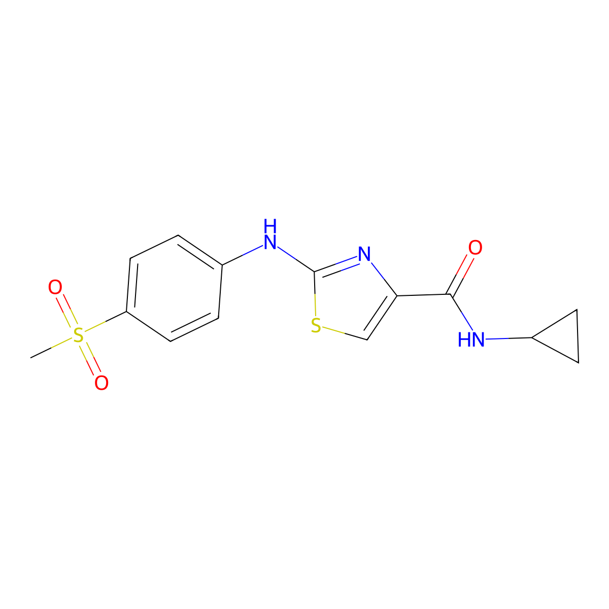 N-cyclopropyl-2-((4-(methylsulfonyl)phenyl)amino)thiazole-4-carboxamide molecular structure, CAS 1169975-23-8