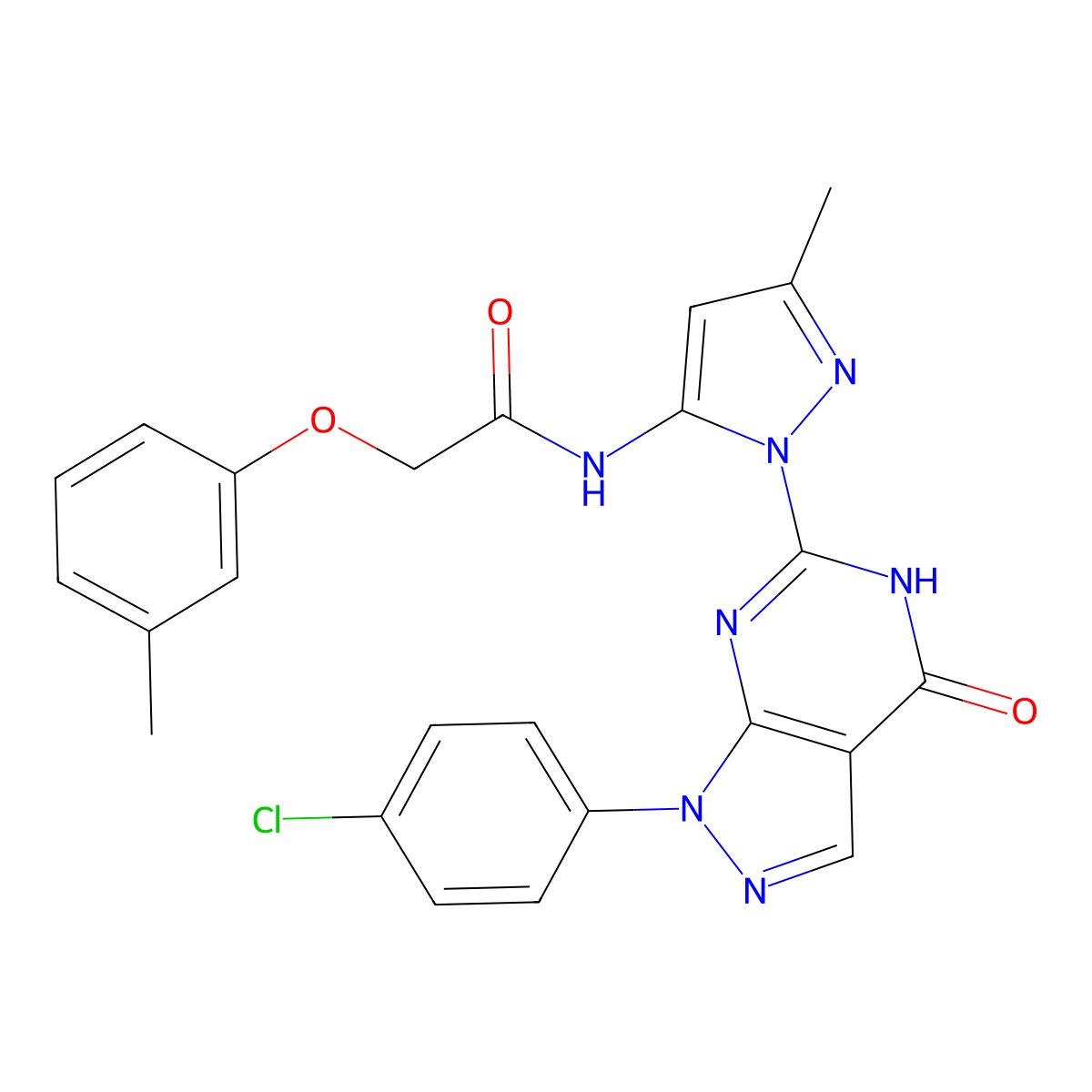 N-(1-(1-(4-chlorophenyl)-4-oxo-4,5-dihydro-1H-pyrazolo[3,4-d]pyrimidin-6-yl)-3-methyl-1H-pyrazol-5-yl)-2-(m-tolyloxy)acetamide molecular structure, CAS 1169977-29-0
