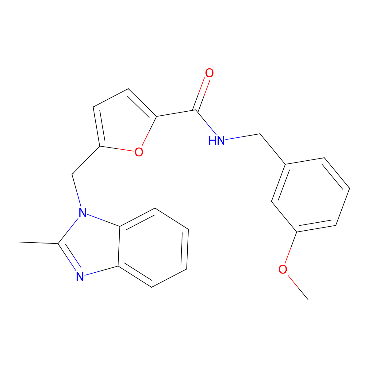 N-(3-methoxybenzyl)-5-((2-methyl-1H-benzo[d]imidazol-1-yl)methyl)furan-2-carboxamide molecular structure, CAS 1169977-31-4