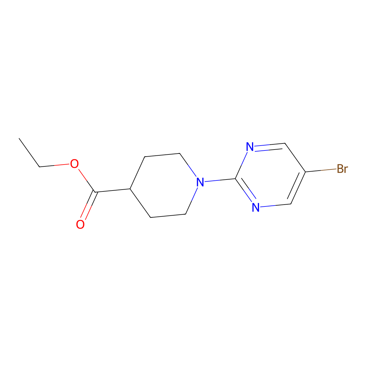 Ethyl 1-(5-bromopyrimidin-2-yl)piperidine-4-carboxylate molecular structure, CAS 1169977-62-1