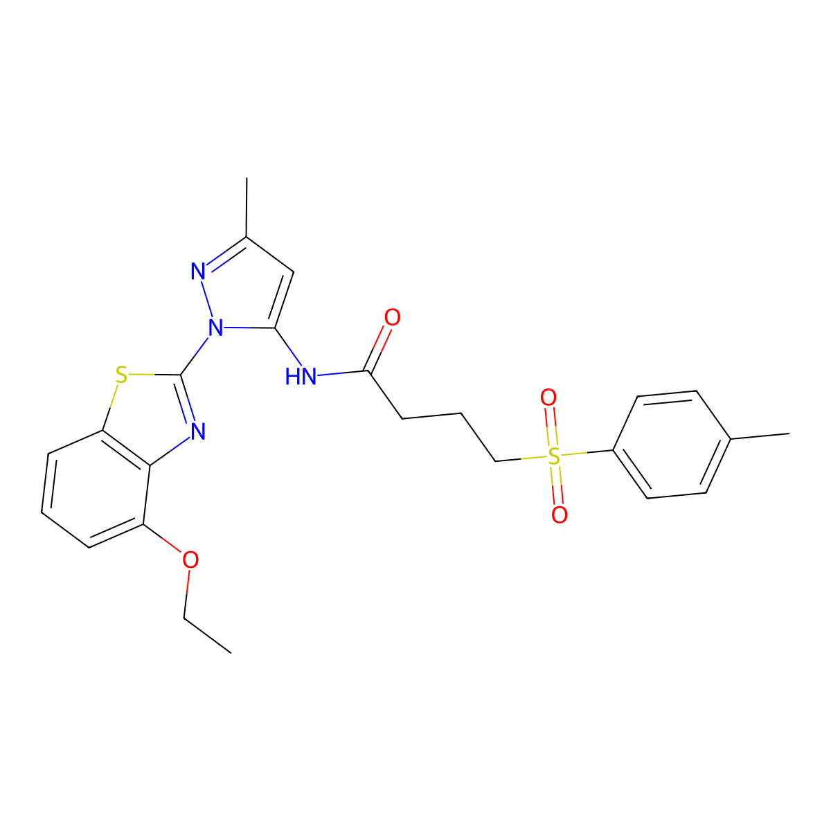 N-(1-(4-ethoxybenzo[d]thiazol-2-yl)-3-methyl-1H-pyrazol-5-yl)-4-tosylbutanamide molecular structure, CAS 1169978-08-8