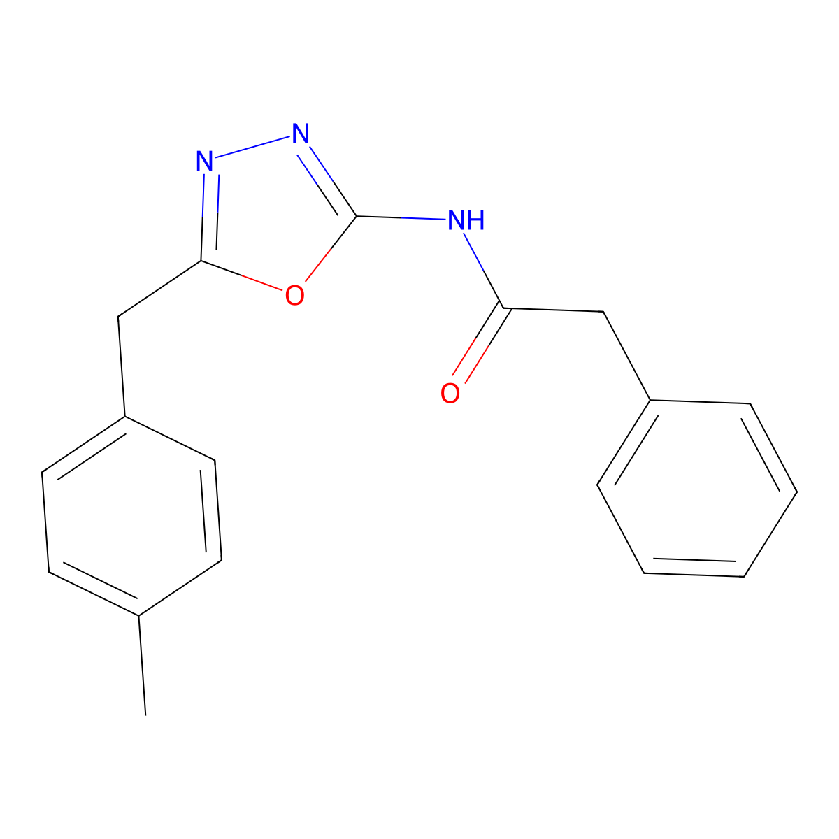 N-(5-(4-methylbenzyl)-1,3,4-oxadiazol-2-yl)-2-phenylacetamide molecular structure, CAS 1169978-24-8