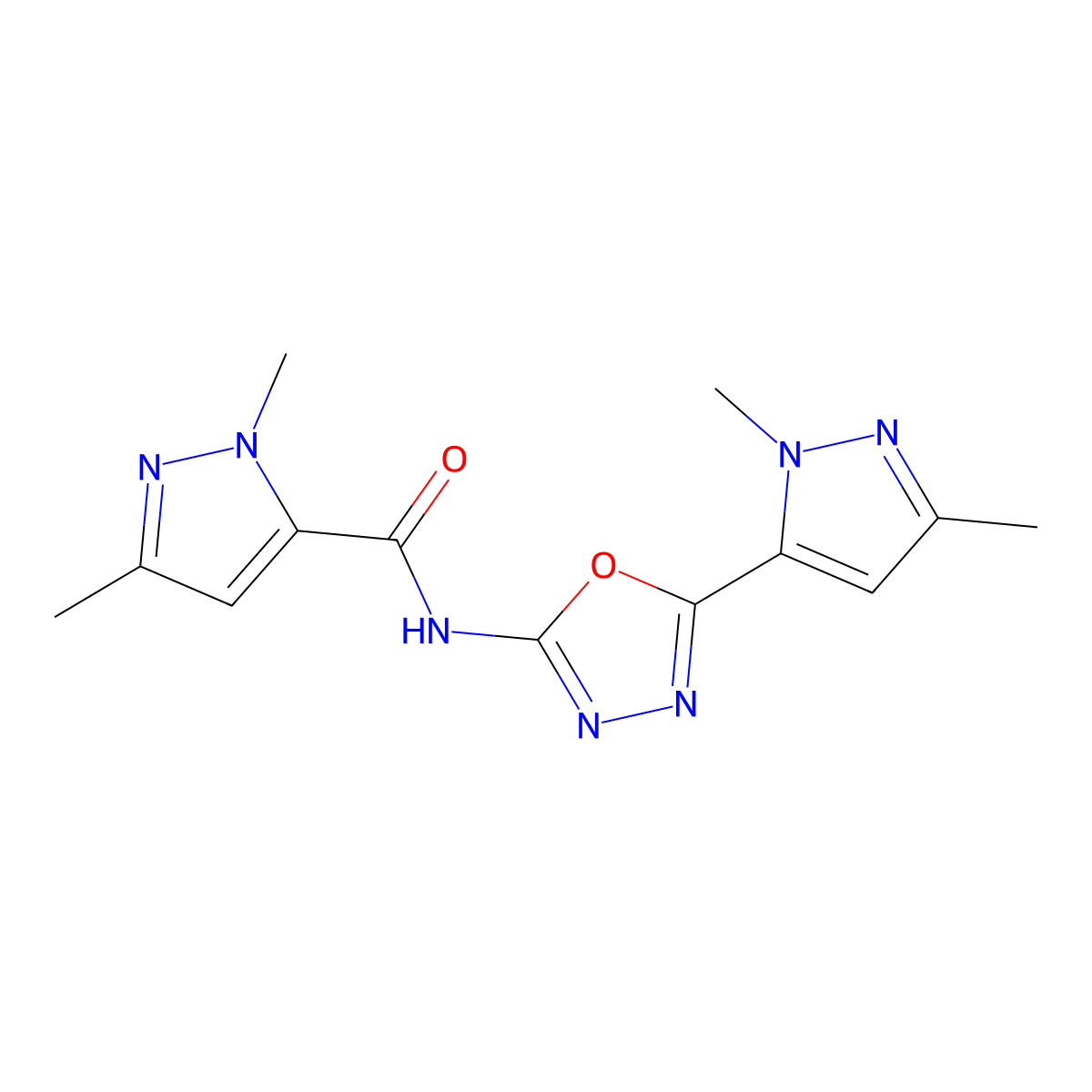 N-[5-(1,3-dimethyl-1H-pyrazol-5-yl)-1,3,4-oxadiazol-2-yl]-1,3-dimethyl-1H-pyrazole-5-carboxamide molecular structure, CAS 1169978-34-0