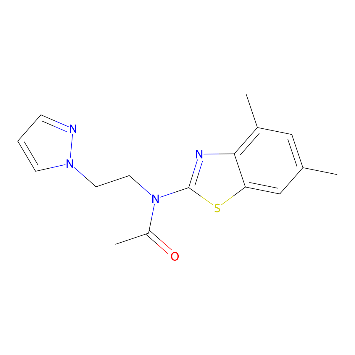 N-(2-(1H-pyrazol-1-yl)ethyl)-N-(4,6-dimethylbenzo[d]thiazol-2-yl)acetamide molecular structure, CAS 1169978-41-9