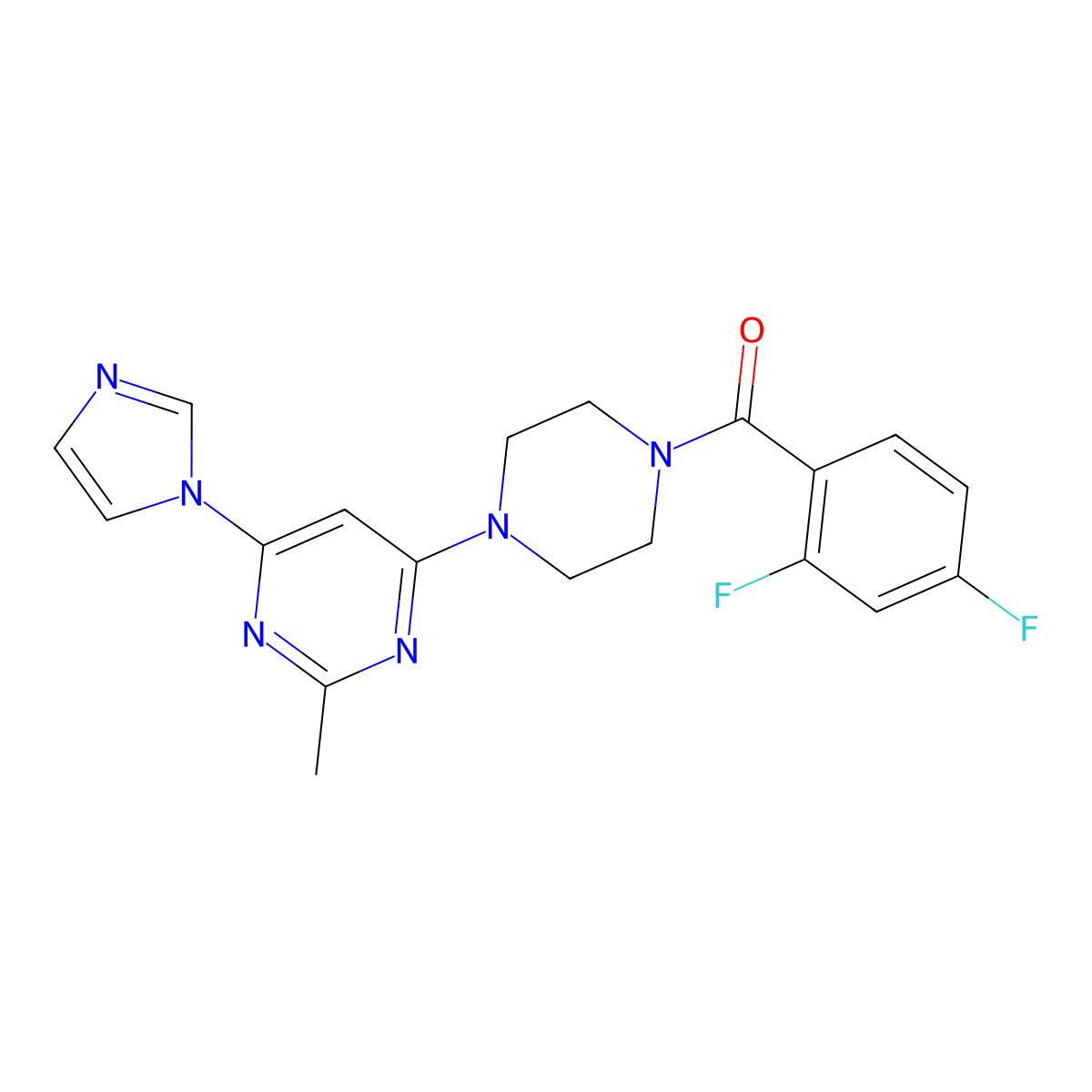 (4-(6-(1H-imidazol-1-yl)-2-methylpyrimidin-4-yl)piperazin-1-yl)(2,4-difluorophenyl)methanone molecular structure, CAS 1169980-15-7