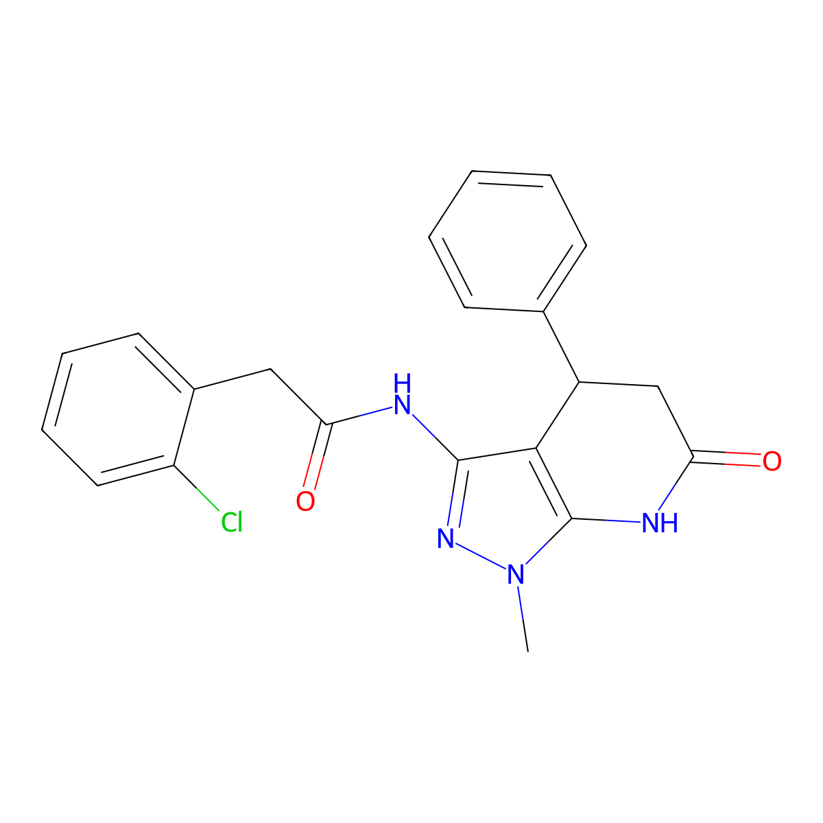 2-(2-chlorophenyl)-N-(1-methyl-6-oxo-4-phenyl-4,5,6,7-tetrahydro-1H-pyrazolo[3,4-b]pyridin-3-yl)acetamide molecular structure, CAS 1169984-01-3