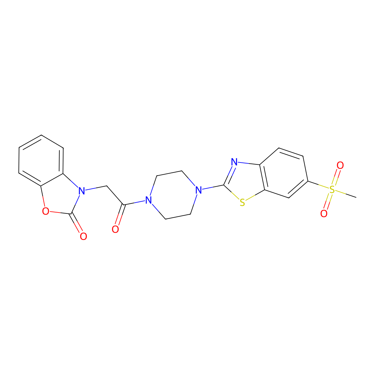3-(2-(4-(6-(methylsulfonyl)benzo[d]thiazol-2-yl)piperazin-1-yl)-2-oxoethyl)benzo[d]oxazol-2(3H)-one molecular structure, CAS 1169984-79-5