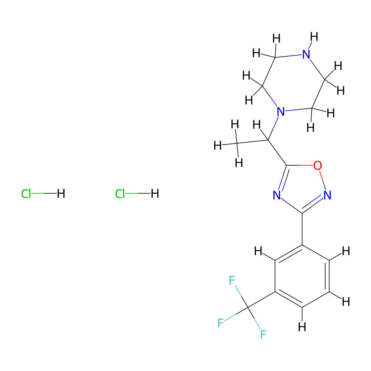 1-(1-(3-(3-(Trifluoromethyl)phenyl)-1,2,4-oxadiazol-5-yl)ethyl)piperazine dihydrochloride molecular structure, CAS 1169989-01-8