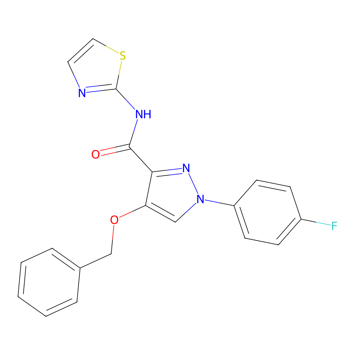4-(benzyloxy)-1-(4-fluorophenyl)-N-(thiazol-2-yl)-1H-pyrazole-3-carboxamide molecular structure, CAS 1169990-15-1