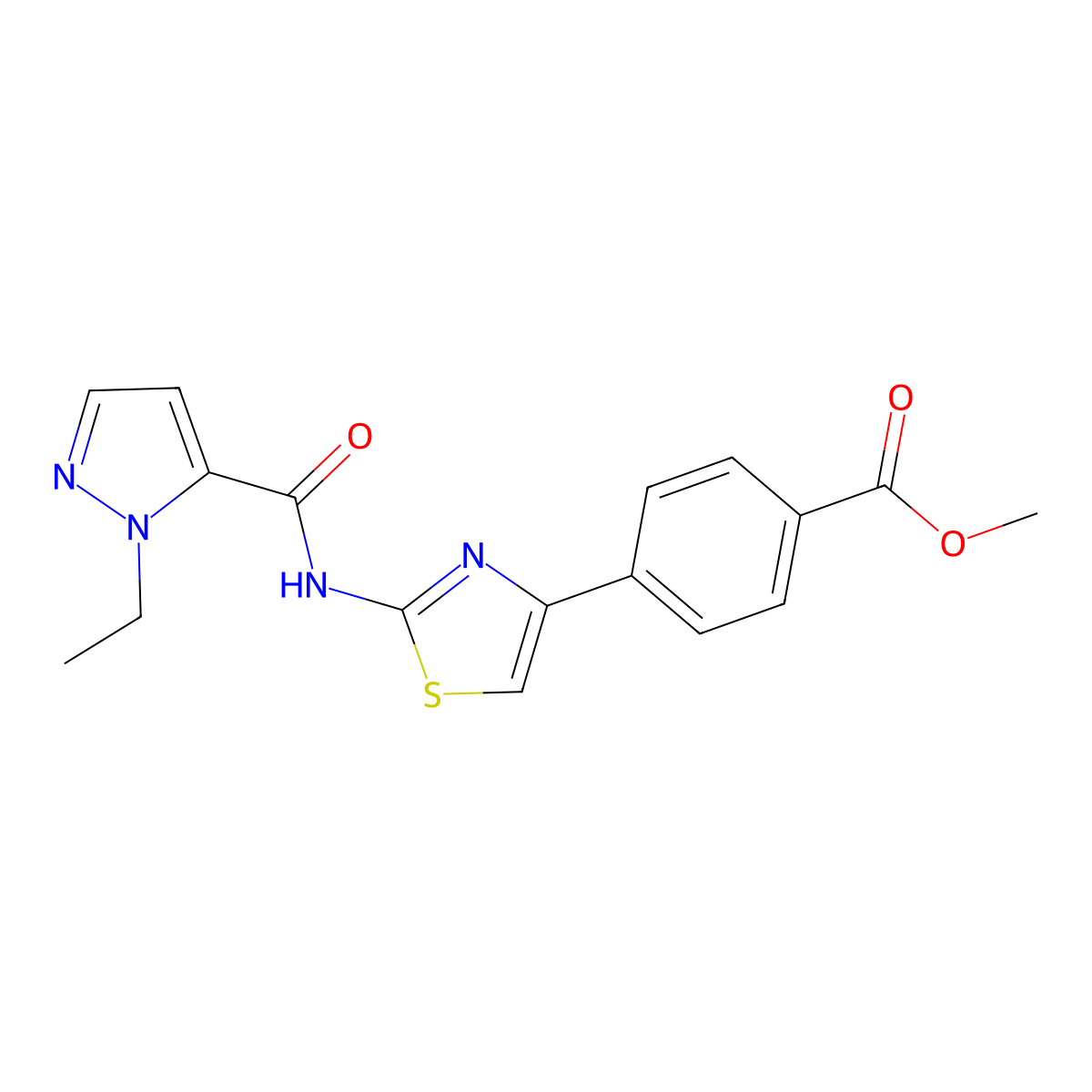 methyl 4-(2-(1-ethyl-1H-pyrazole-5-carboxamido)thiazol-4-yl)benzoate molecular structure, CAS 1169990-56-0